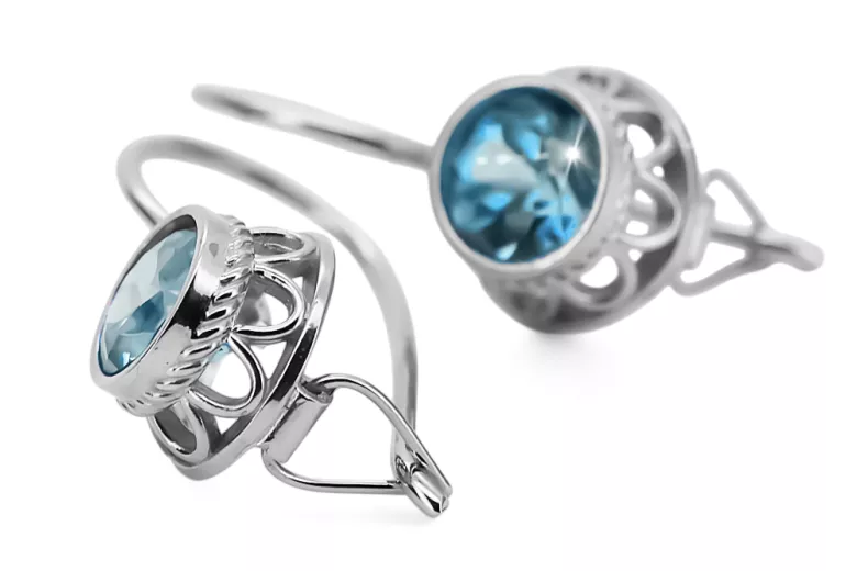 Vintage craft Earrings Aquamarine Sterling silver 925 vec117s
